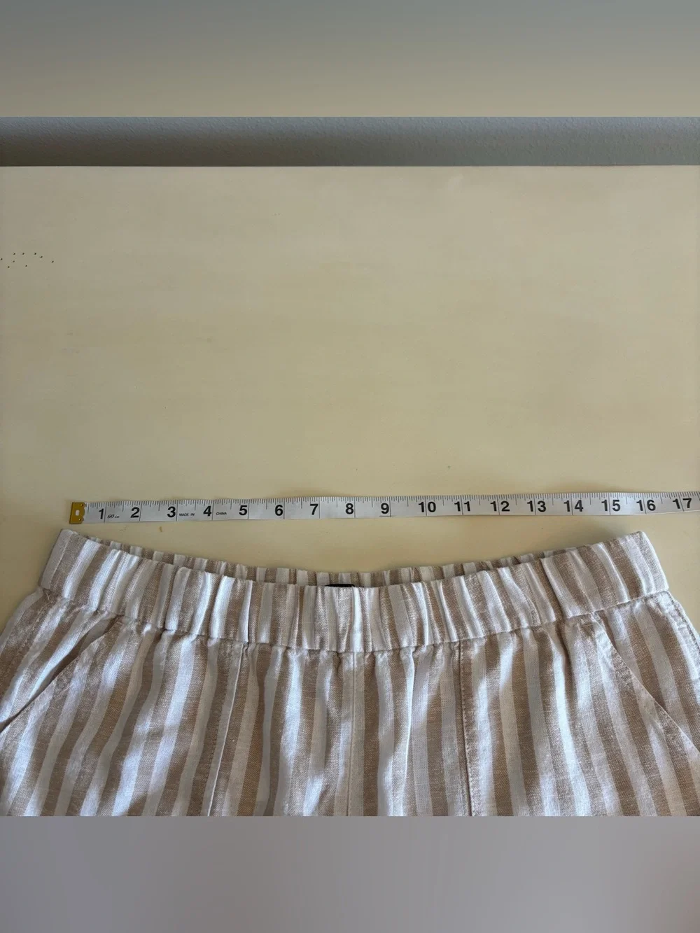 J. Crew High-Waist Striped Linen-Blend Shorts in Cream & Tan Size Medium NEW